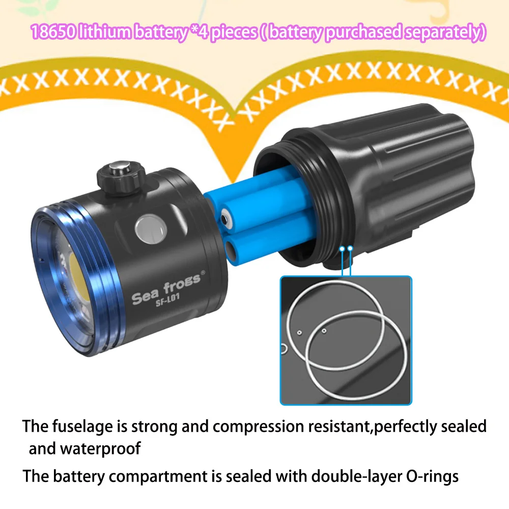 Мощный светодиодный фонарь Seafrogs 5000LM, 5000K, стробоскоп для дайвинга, IPX8, 100 м330 футов, профессиональный водонепроницаемый фонарь для подводного плавания (art.: 3920db2154ed8) - 3920db2154ed8