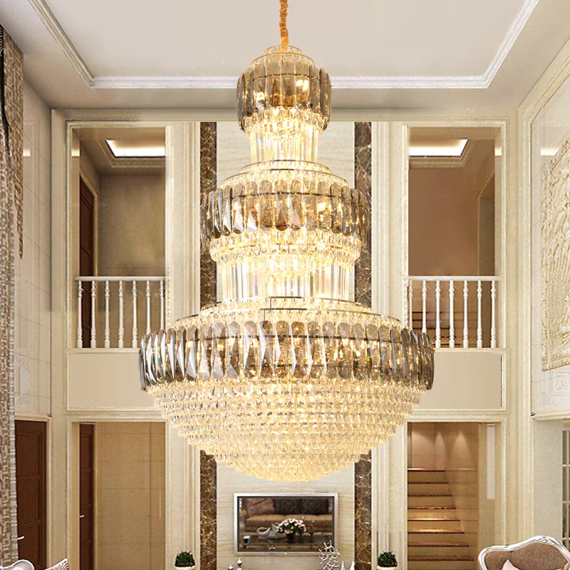 

European-style Luxury Villa Duplex Building Crystal Long Chandelier High-end Restaurant Hotel Lobby Sales Department Light