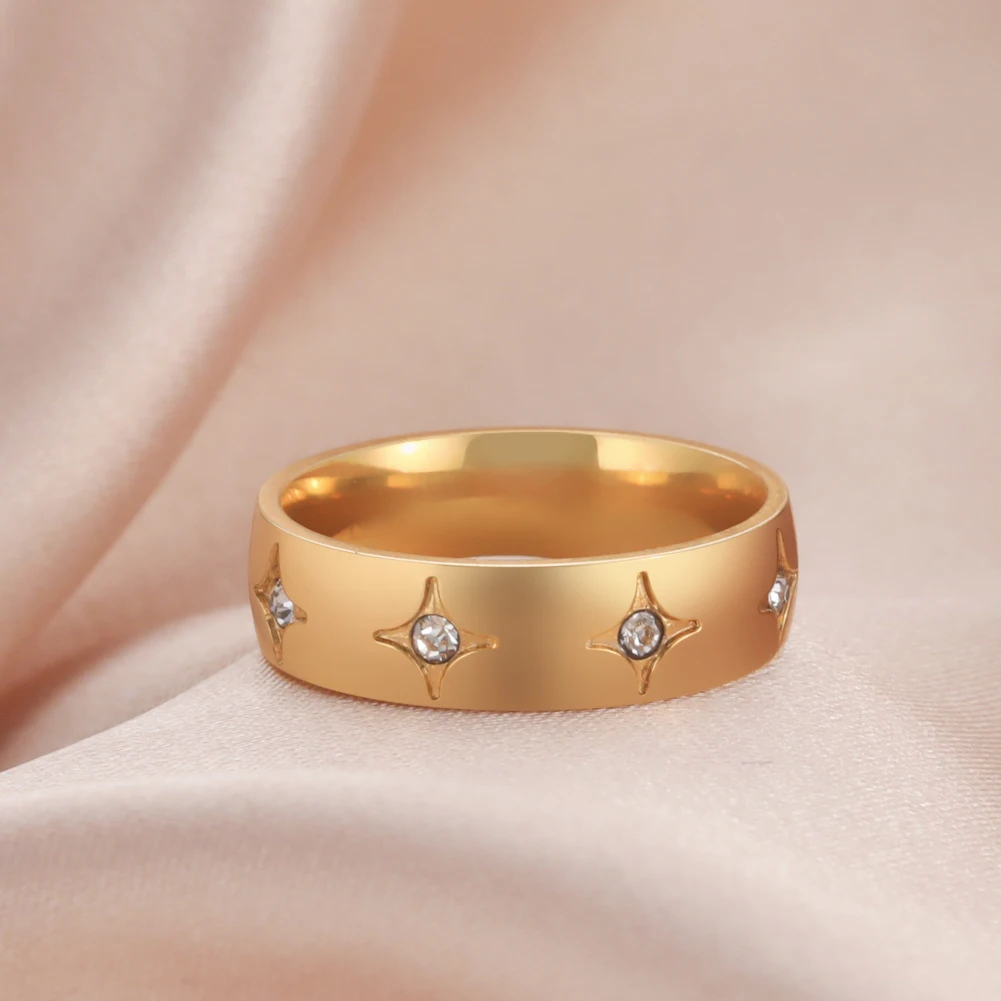 

Fashion Eight Star Rhinestone Rings for Men Women Simple Stainless Steel Rings Jewelry for Girlfriend Birthday Gifts