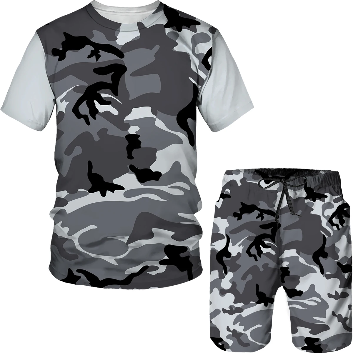 Camouflage Clothing Summer Men's T Shirt Loose O-neck Short Sleeve Tops Casual Comfortable Shorts 2 Piece Outfit Men Clothing