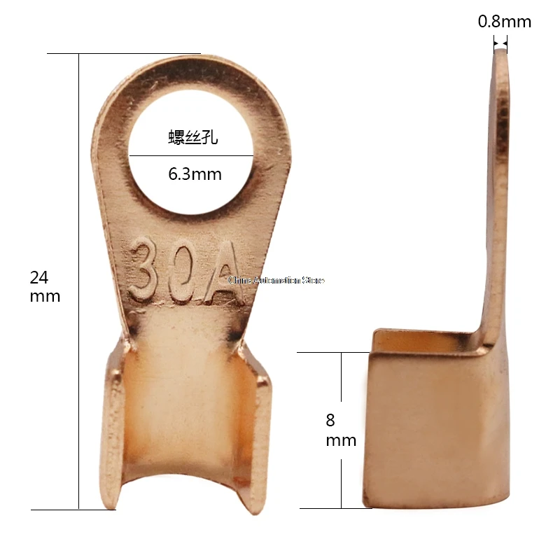 

10Pcs 30A Copper Battery Cable Connector Terminal Crimping 1.5-4mm2 Wire OT-30A