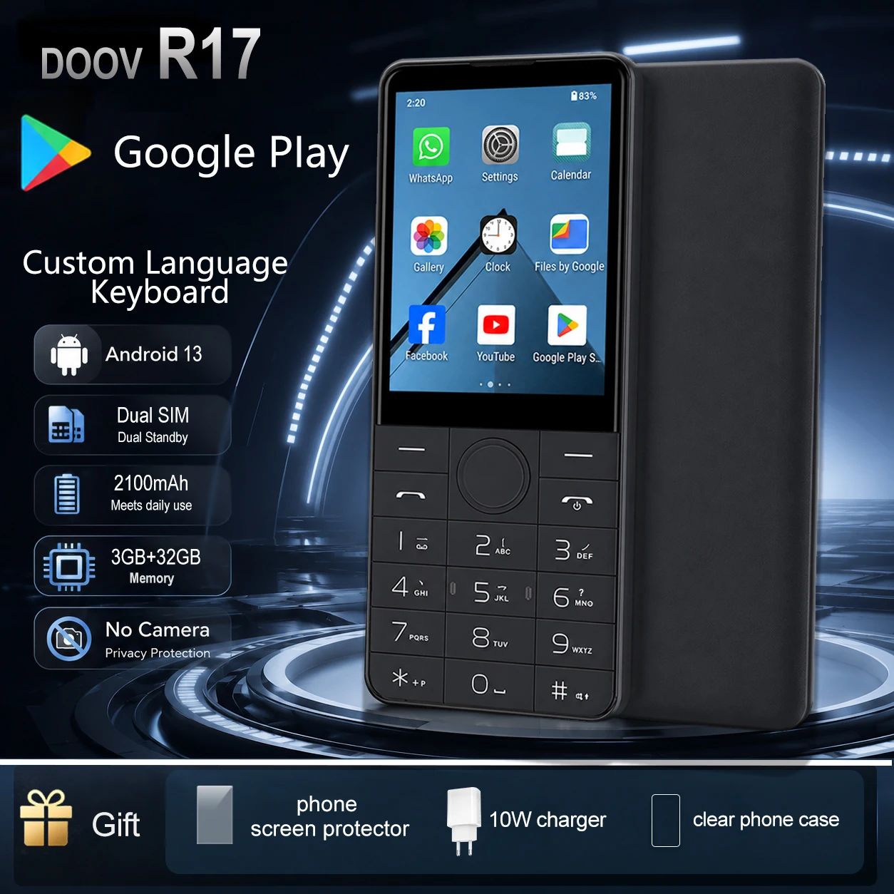 Фото Смартфон DOOV R17 4G без камеры, экран 2,8 дюйма, 3 ГБ+32 ГБ, Google Play, две SIM-карты, Bluetooth, физическая клавиатура, мобильный телефон, 2100 мАч №1