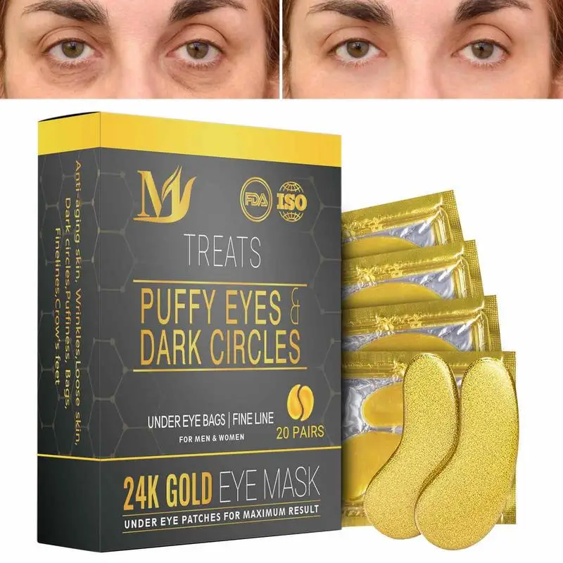 

24k Gold Under Eye Patches 24K Collagen Eye Pads For Dark Circles Puffiness 20 Pairs Removing Dark Circles Puffiness Refresh