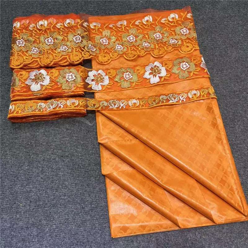 

5 Yard 100% Cotton African Jacquard Dress Fabric Bazin Riche Brode +15 Yard Guipure Lace Accessories For Clothes Material 9L7101