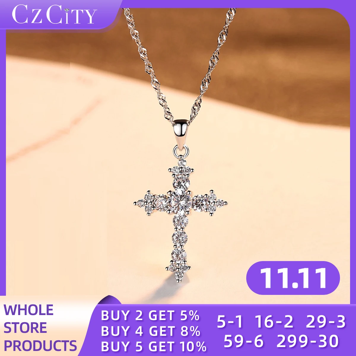 

CZCITY Trendy Cross Pendants Necklace for Women 925 Original Silver Chain Zircon Fine Classic Cross Pendant Necklaces Jewelry