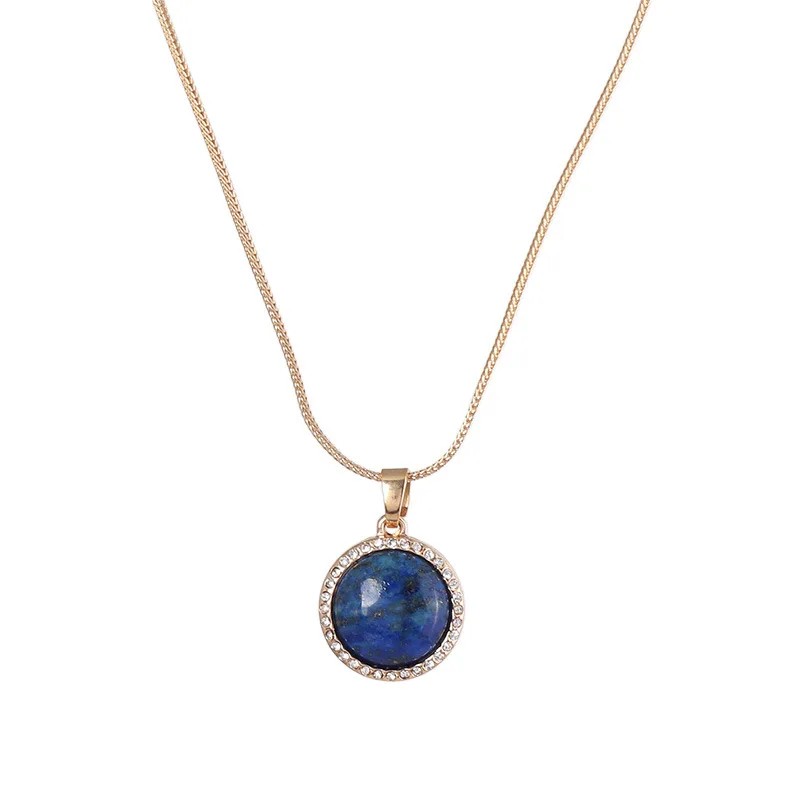

Women 17mm Round Lapis Lazuli Pearl Kallaite Rose Natural Stone Quartz Pendant Gold Snake Chain Necklaces Accessories Jewelry
