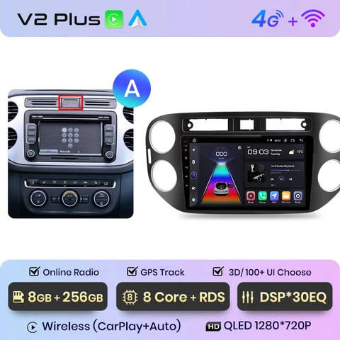 Junsun V1pro Беспроводной CarPlay автомагнитола Android Auto Аудио для авто мультимедиа автомобиля для VW фольксваген тигуан 1 NF For VW Volkswagen Tiguan 1 NF 2006 2008-2016 4G 2дин магнитола андройд GPS магнитола для
