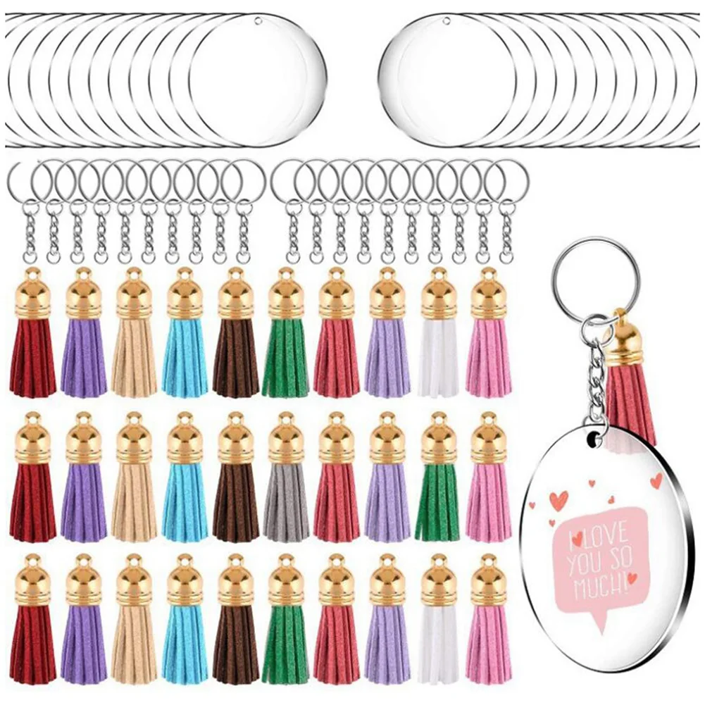 

Acrylic Circle Keychain Blanks Clear Kit 120Pcs for Cricut Vinyl Project Including Acrylic Disc Blanks Tassels Golden