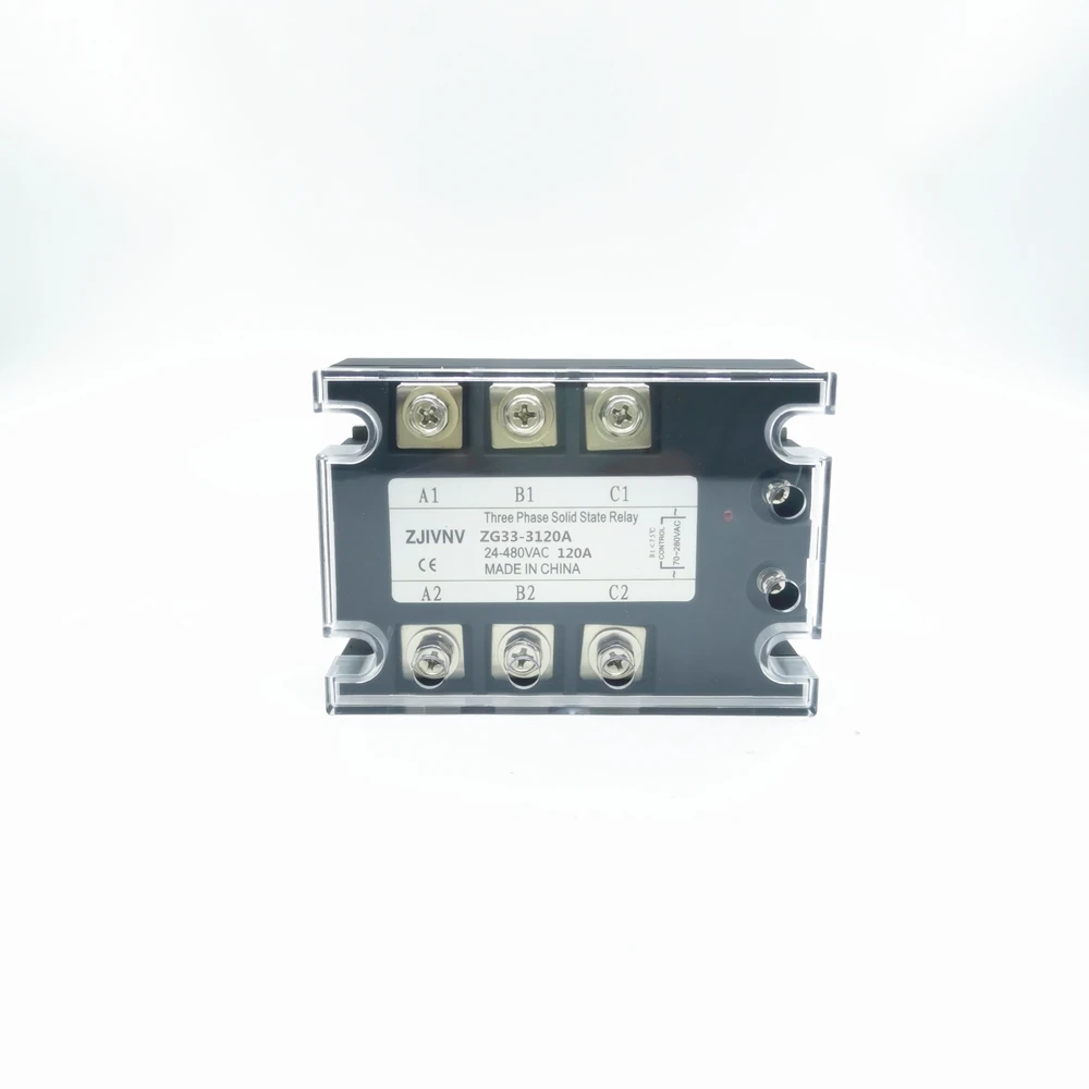 

Three phase solid state relay AC control AC 120A, load voltage: 24-480VAC, control voltage: 70-280VAC SSR 3P