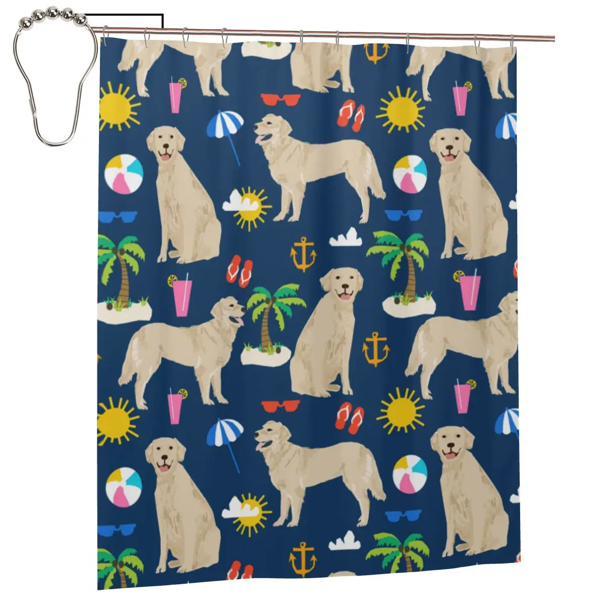 

Navy Golden Retriever Shower Curtain for Bathroon Personalized Funny Bath Curtain Set with Iron Hooks Home Decor Gift 60x72in