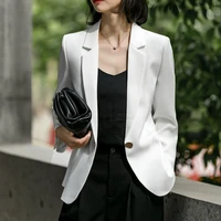 2021 spring new white chiffon suit jacket womens thin summer slim casual small suit oversized blazer cotton solid