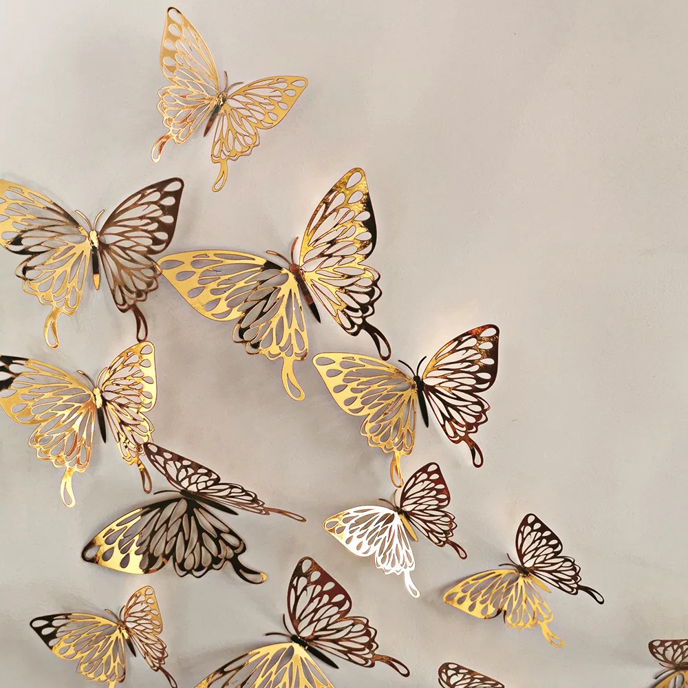 

12 Pcs/Set 3D Wall Stickers Hollow Butterfly for Kids Rooms Home Wall Decor DIY Mariposas Fridge stickers Room Decoration