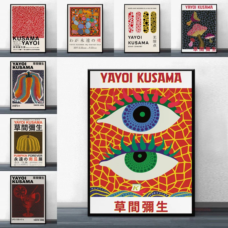 

Abstract Yayoi Kusama Exhibition Canvas Painting Japanese Artist Art Prints and Posters Wall Art Pictures for Living Room Decor