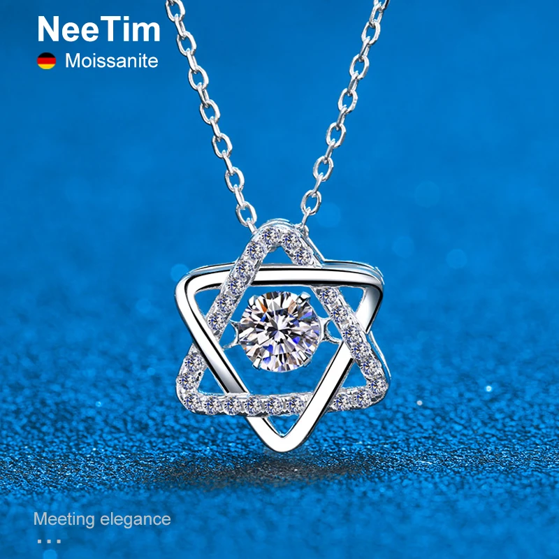 

NeeTim Real Real Moissanite14K White Gold Necklace 925 Sterling Silver 0.5ct Lab Diamond Necklaces Fine Jewelry Gift For Women