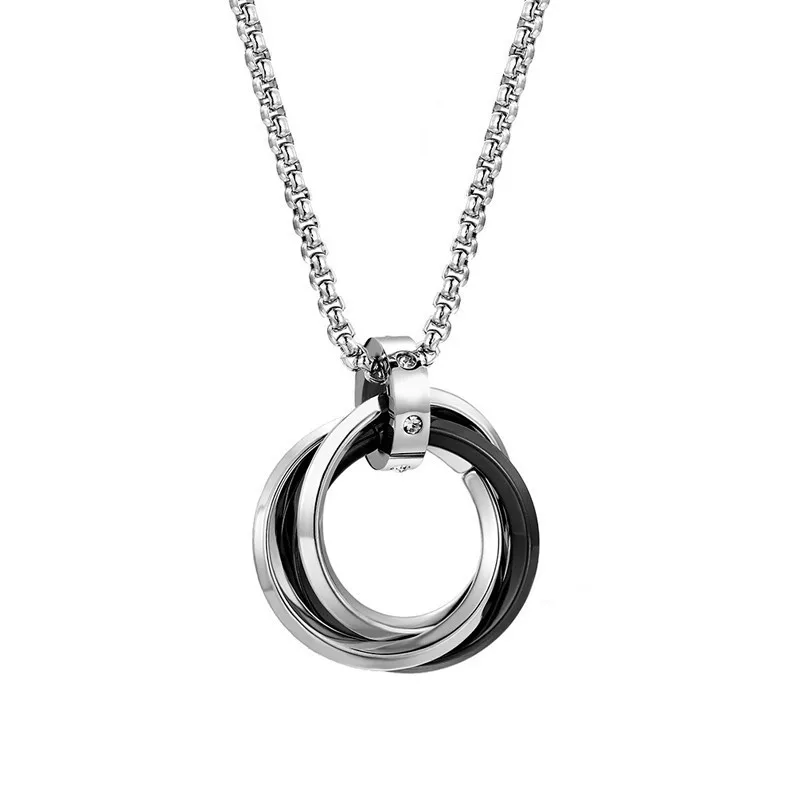 

Korean Style Sansheng Sanshi Men's Necklace Sanhuan Titanium Steel Pendant Ring Buckle Necklace Trendy New Couple Suit