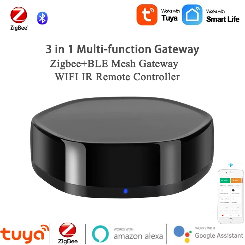 

Tuya Smart Mesh+Zigbee 3.0 Multi-function Gateway Air Conditioner TV 38KHZ IR Remote Controller 3In1 Hub For Alexa Google Home