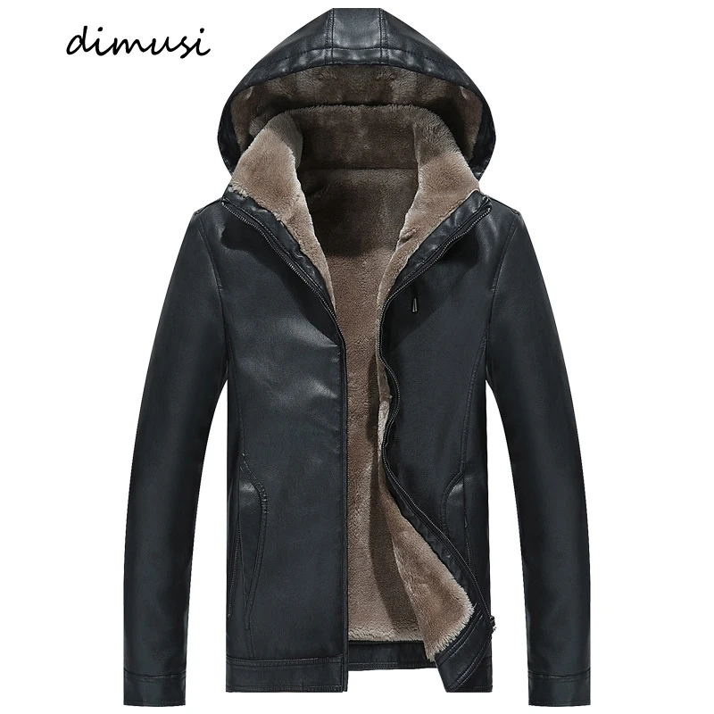 

DIMUSI Winter Male Jacket Casual Men Fleece Motorcycle PU Leather Hoodies New Biker Leather Jackets casaco masculino Clothing