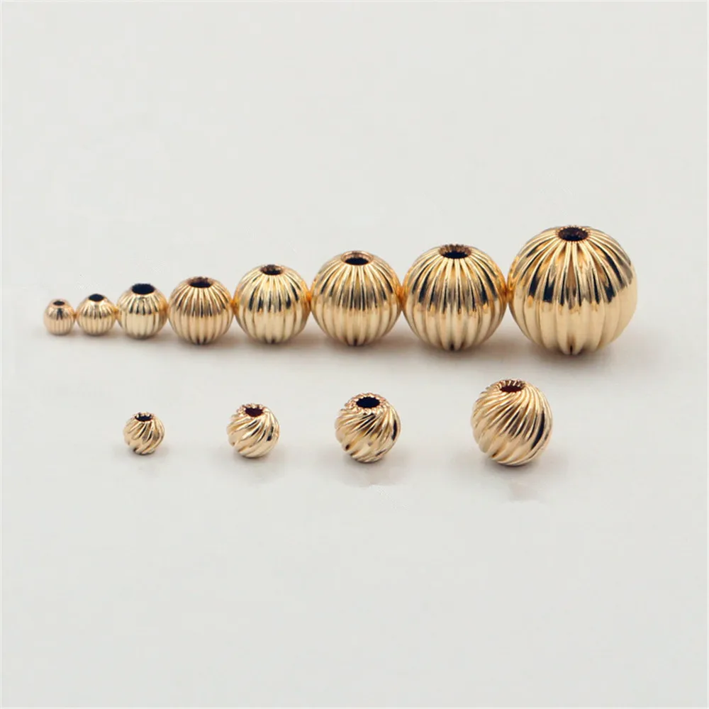 

USA 14K Gold Filled Vertical Twill Striped Strap Pumpkin Twisted Lantern Beads DIY Jewelry Accessories Handmade