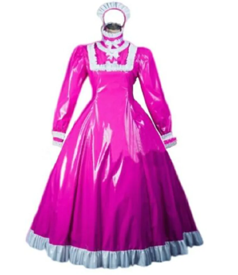 

New French Maid Sissy Sexy Girl Lockable Long PVC Dress Cosplay Costume Customization