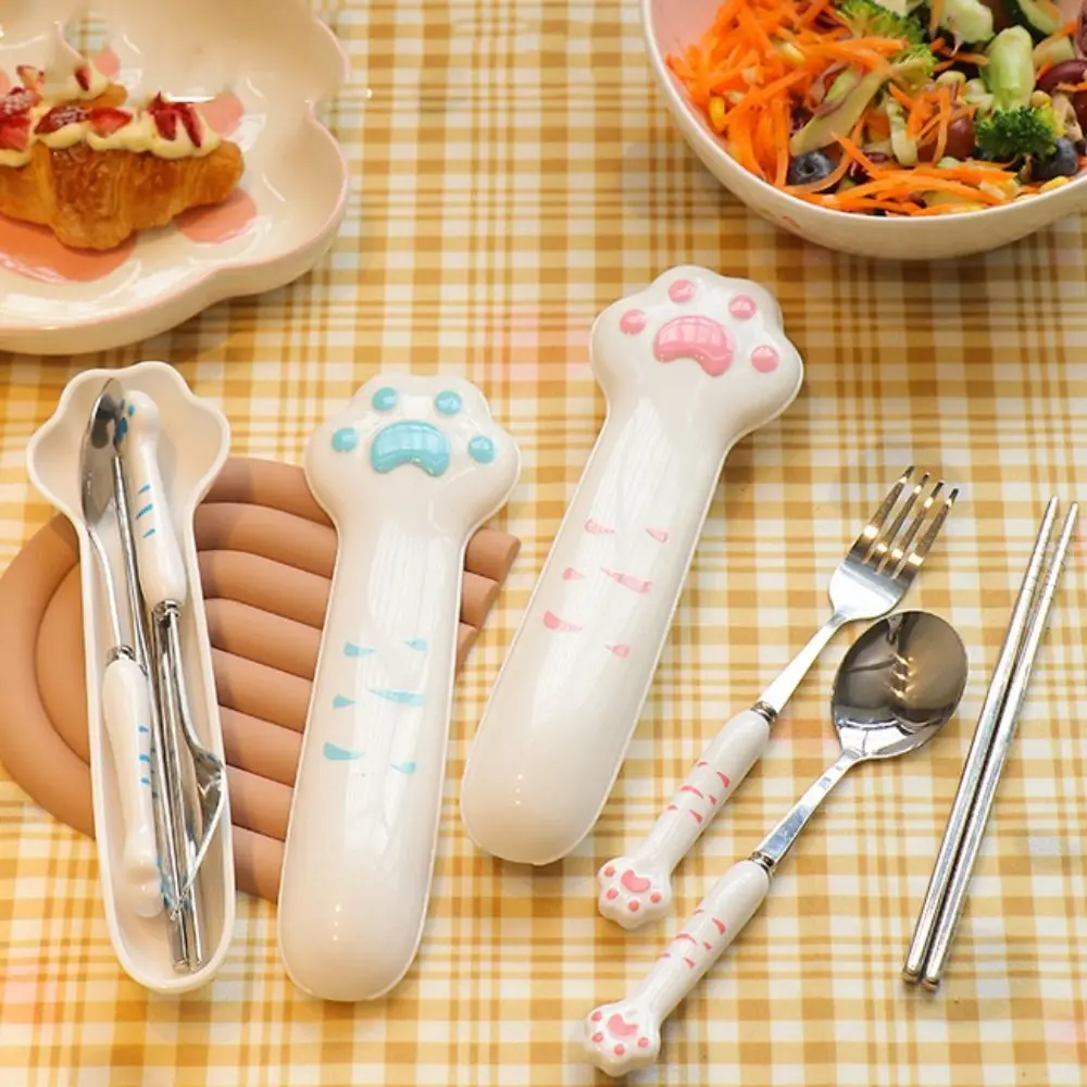 

304 Stainless Steel Tableware Set Ceramic Cutlery Set Cartoon Dinnerware Sets for For Student Children Outdoor Camping Traveling