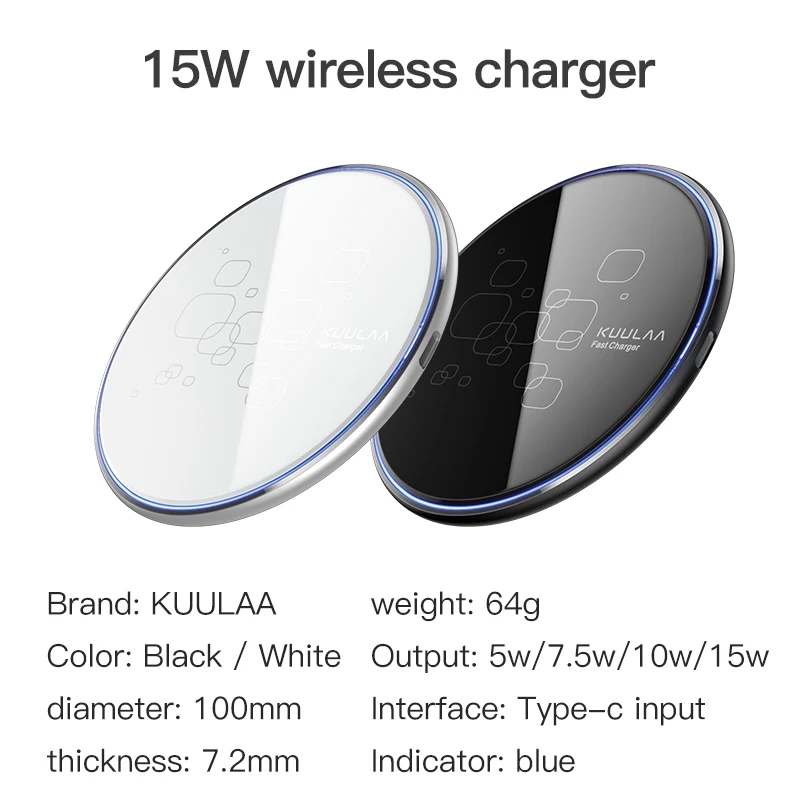 KUULAA 15W Wireless Charger For iPhone 14 13 12 11 Max XS XR 8 Plus Mirror Qi Wireless Charging Pad For Samsung S9 S10+ Note 9 8