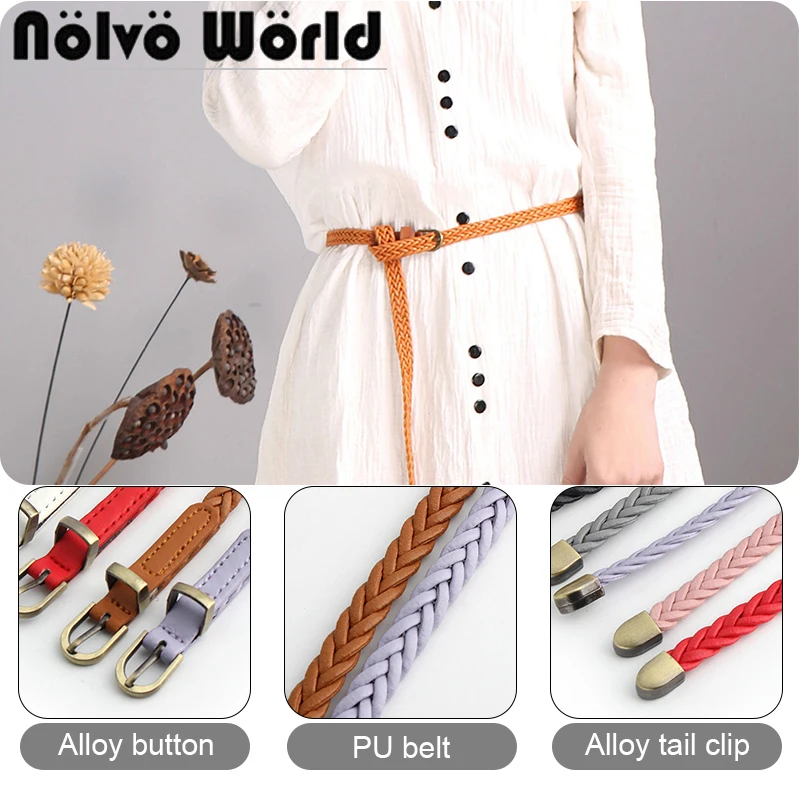 

Разноцветный женский Плетеный тонкий ремень 99 см, женский ремень с пряжкой для джинсов, ремень для платья, рубашки, регулируемое украшение н...