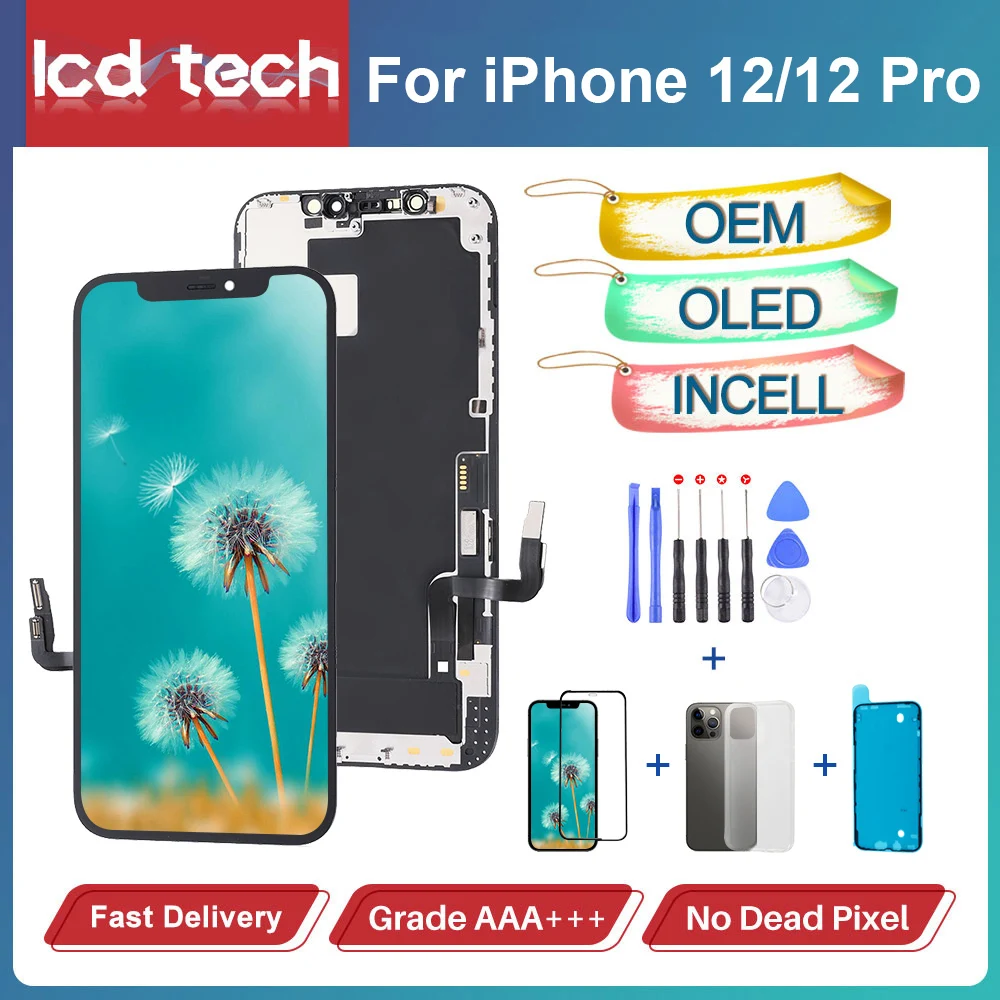 

LCD Display For iPhone 12/12 Pro 3D Touch Screen Digitizer Assembly Replacement Parts No Dead Pixel With Tools Repair True Tone