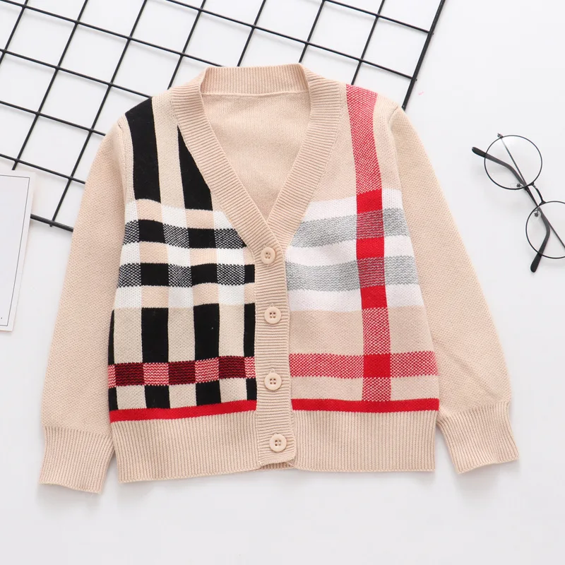 

New Autumn Children's Knitted Cardigan Fashion Baby Boys Girls V-collar Sweater Baby's Jacket British Wind Kids Striped Clothes