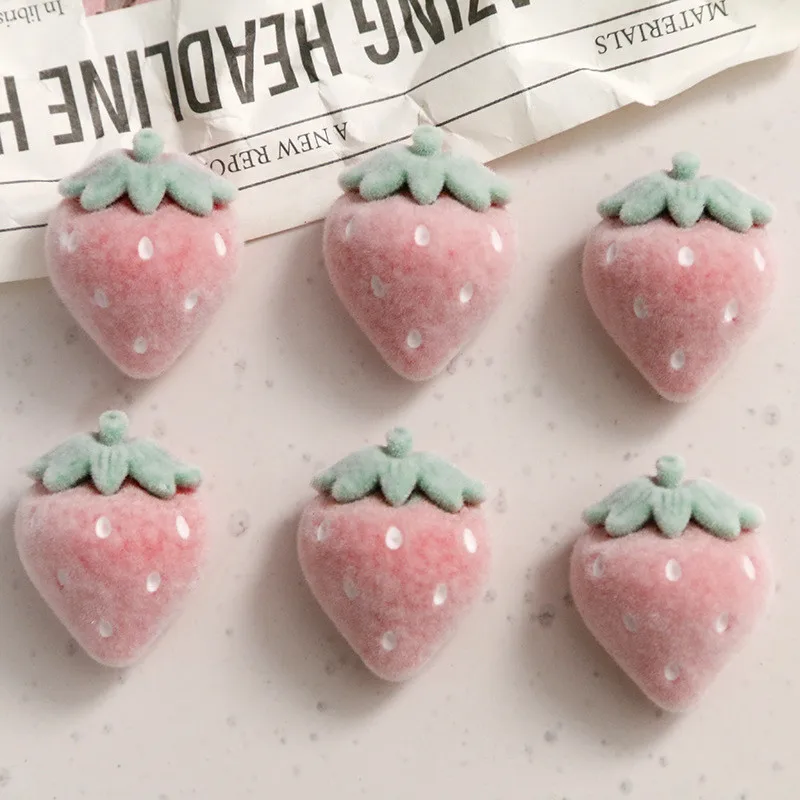 Flocking Cartoon Strawberry Shape Resin Cabochon Beads Diy Jewerly Earring/hair Accessory