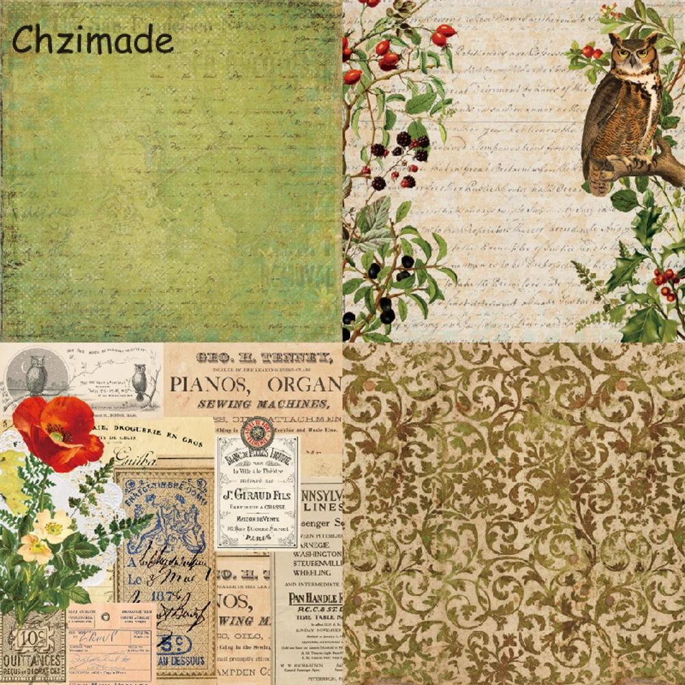 Chzimade 12 Sheets Serenity Junk Journal Scrapbooking Paper Packs Pads Background Card Makings Diy Decorative Crafts |