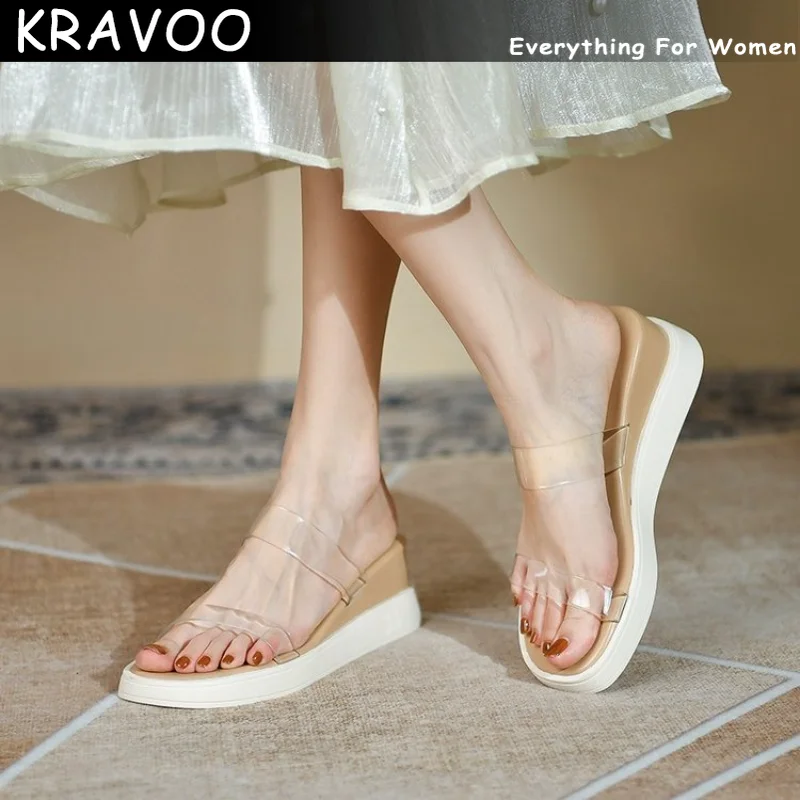 

KRAVOO Shoes for Women Wedge Heel Thick Casual Sandals Increase Ladies Slippers Outdoor Beach Female Shoes Summer 2023 New Shoes