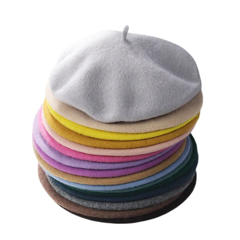 

Береты, шапки, головные уборы для женщин, шерстяная шапка, однотонная, разные цвета, Женская Шапка-бини большого размера, шапка, Новая женская шапка