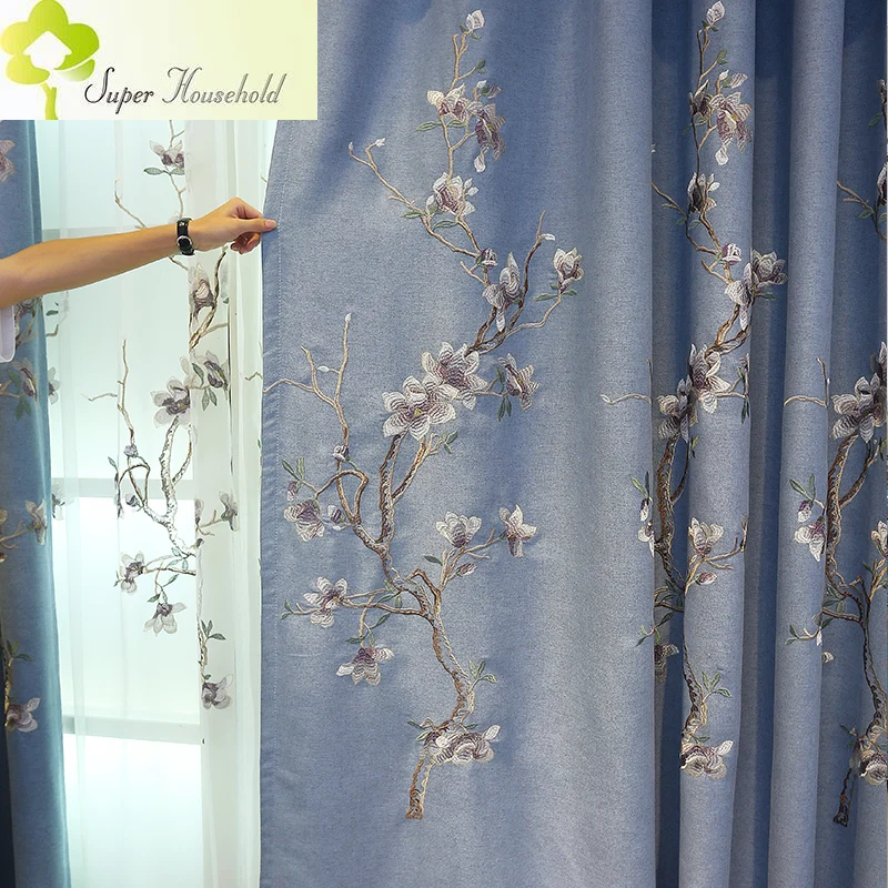 

Chinese Cotton Linen Embroidered Blackout Curtains for Living Room Window Classical Valance Curtain Sheer for Bedroom