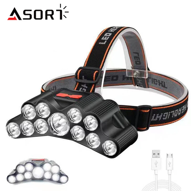Powerful Head Lamp 11 LED Headlamp USB Rechargeable Headlight Built-in 18650 Battery Flashlight Fishing Outdoor Camping Lantern