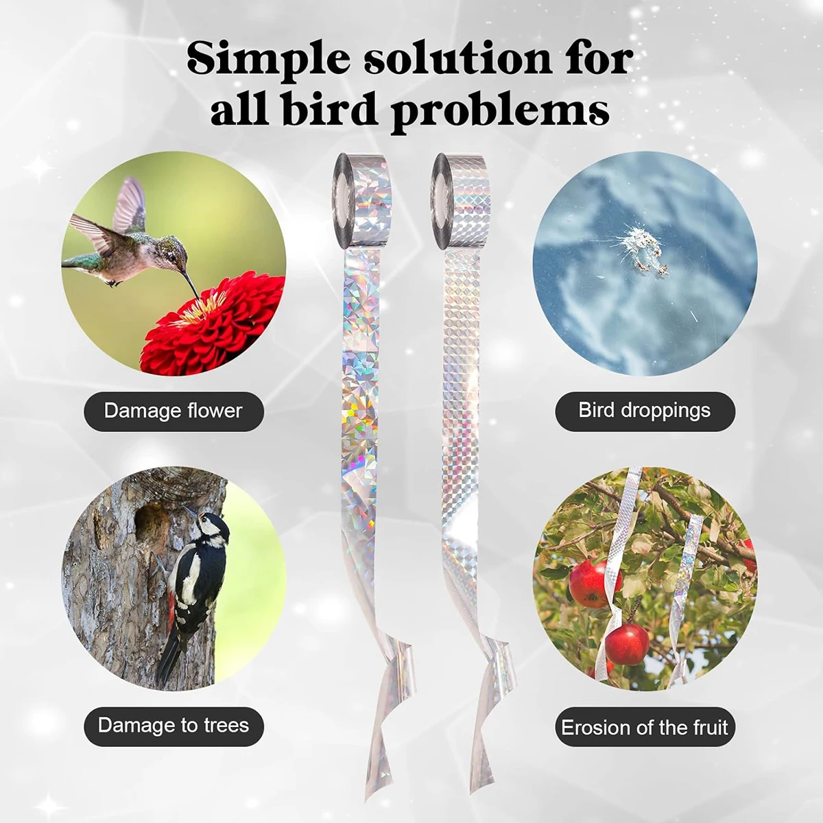 Двухсторонние светоотражающие ленты для репеллентов птиц и цветочных садов