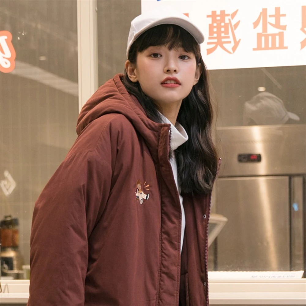 Autumn And Winter 2021 New Cotton Jacket Straight Long Cotton Jacket Female Student Hooded Coat Thickened Japanese Cotton Jacket