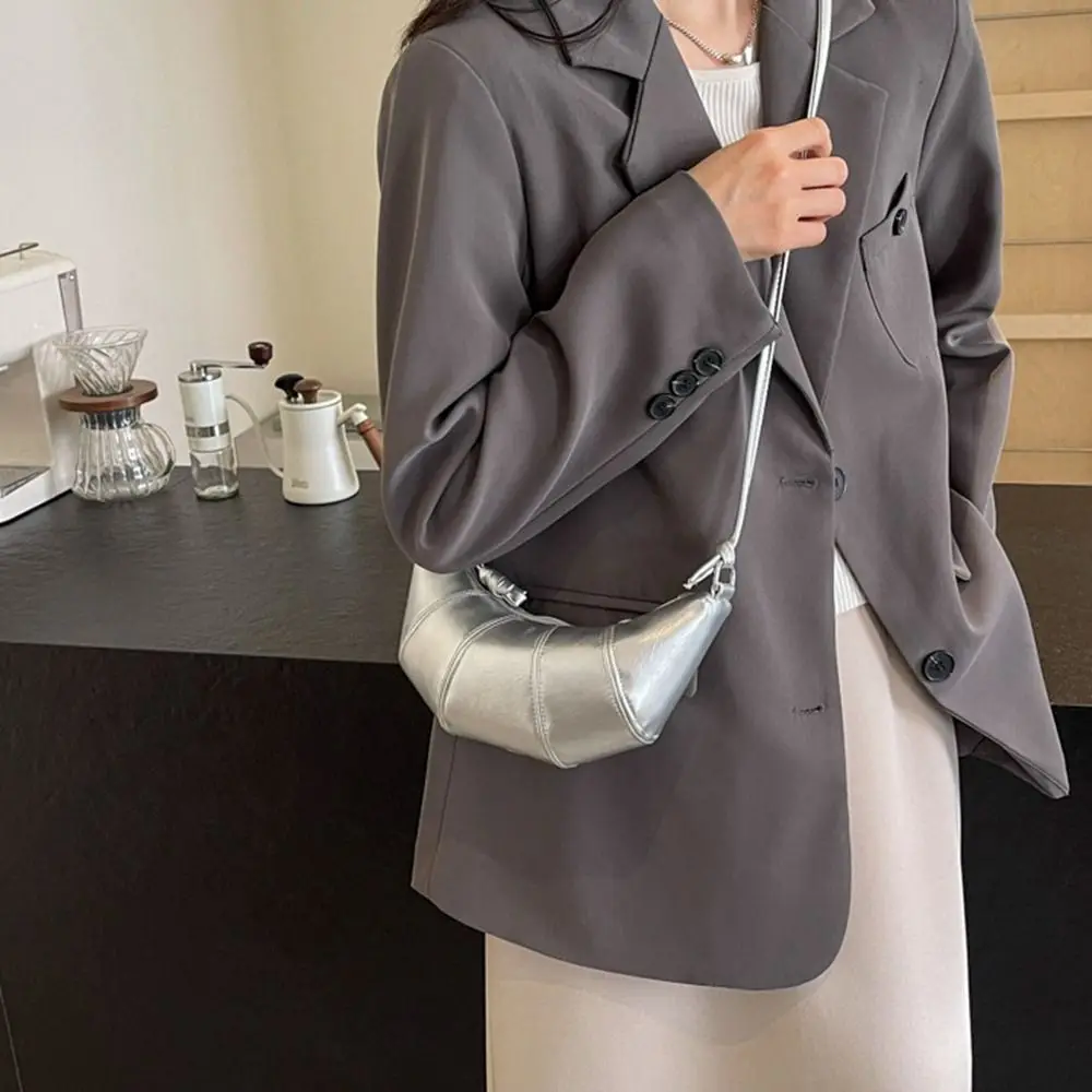 Элегантная сумка-круассан из искусственной кожи сумка для макияжа серебристая