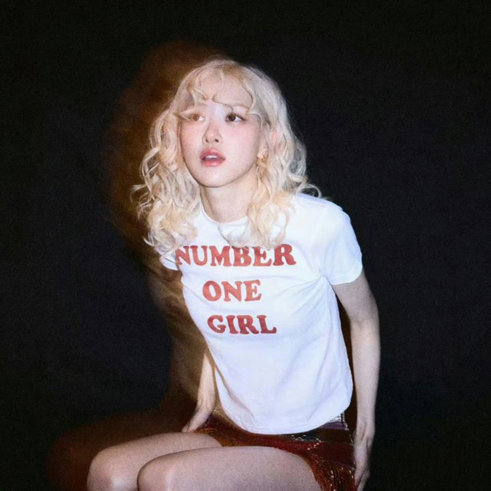 Rose Sexy Crop Top Number One Girl Same Style Girls O-Neck Casual Women Shirts