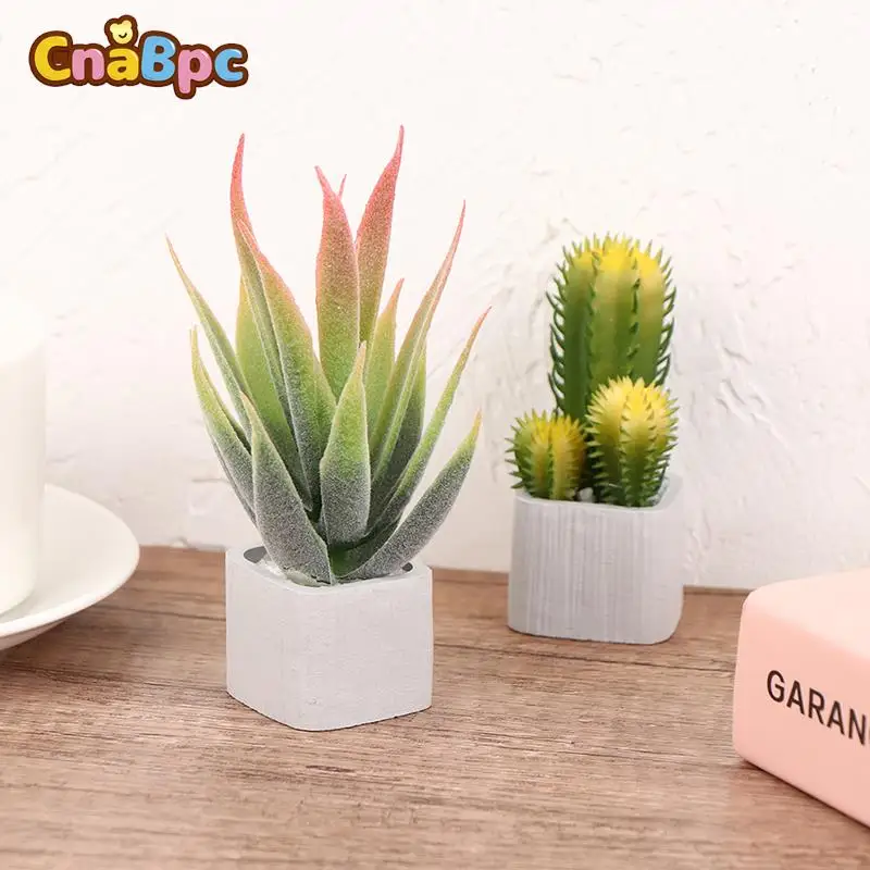

Dollhouse Miniature Simulation Cactus Aloe Plant Pot Cement Planter Pot Model Furniture DIY Decoration Accessories