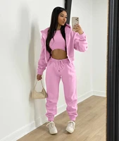 women 3 piece sets casual long sleeve zip hoodiesribbed tankhigh waist sweatpants jogger pant suits sporty three pieces outfit