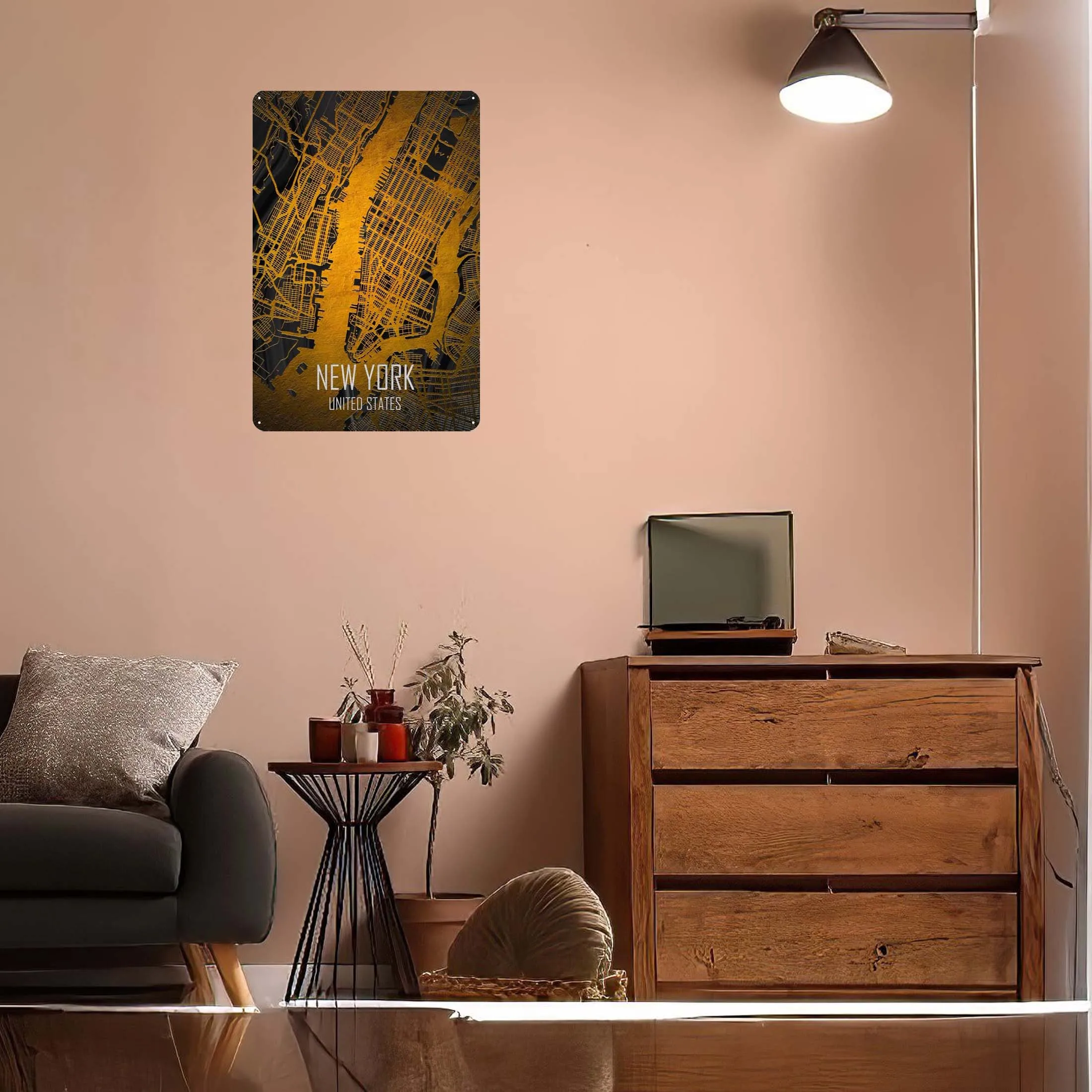 Мраморный черный Золотой металлический постер Нью-Йорк украшение для дома