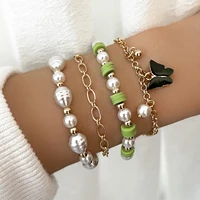 stillgirl 4pcs boho pearl multi color wrist bracelet for women vintage butterfly beaded chain set za kpop jewelry pulseras mujer