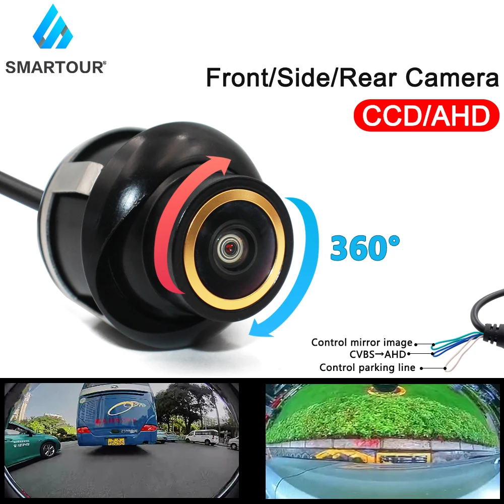 

Smartour 170 градусов рыбий глаз AHD ночное видение 360 градусов для автомобильной камеры заднего вида HD Вид спереди боковая камера заднего вида