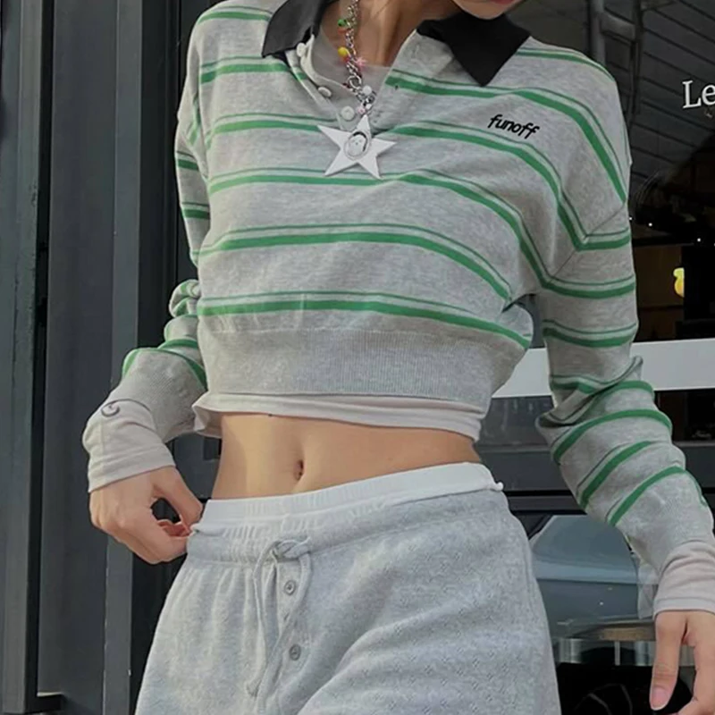 Darlingaga корейский модный полосатый осенний свитер женский укороченный пуловер