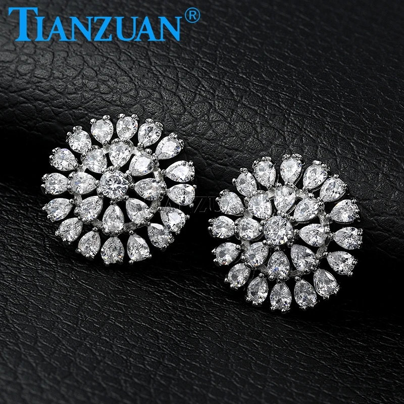 New 925 Sterling Silver Flower Stud Earrings Fashion Dangle Moissanite Earrings for Women Gift Fashion Ear Jewelry