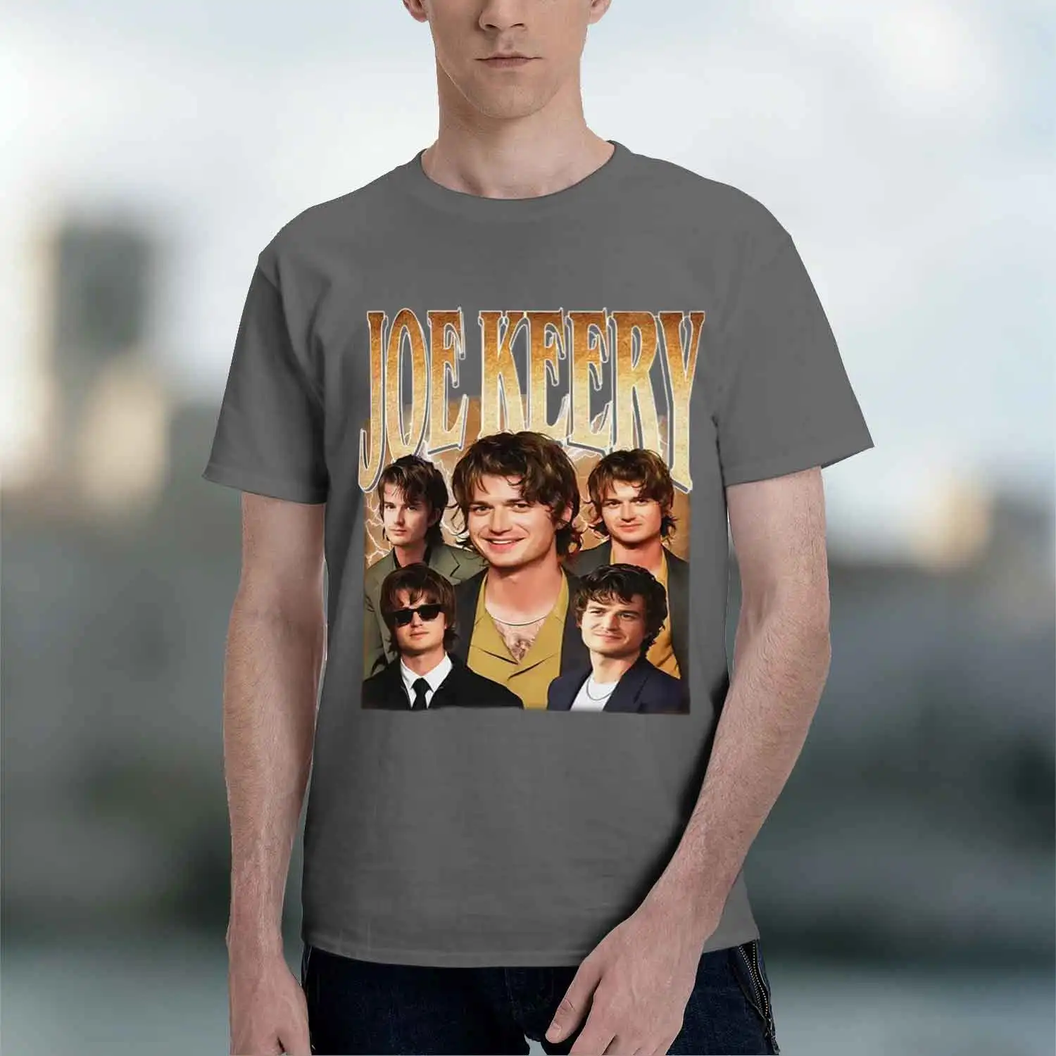 Фото Новая модель 2026 года: Винтажная футболка Joe Keery с графическим принтом, унисекс, модная готическая футболка с коротким рукавом, мужская повседневная хлопковая футболка №5