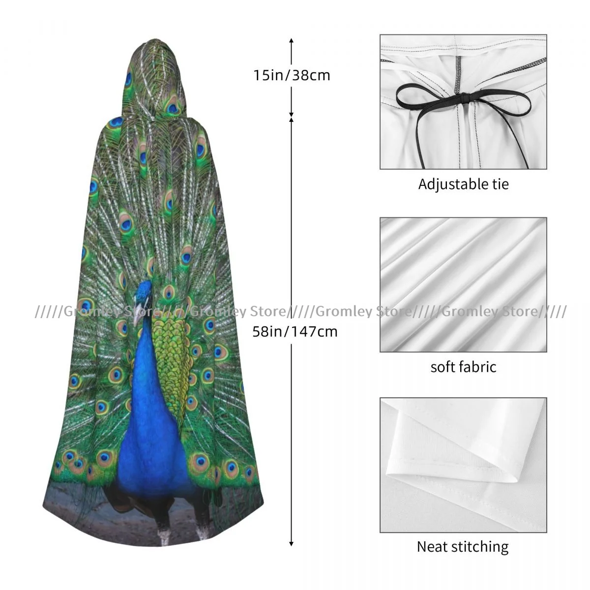 Длинный халат с капюшоном Witch павлин перьями плащ на Хэллоуин косплей-костюмы для