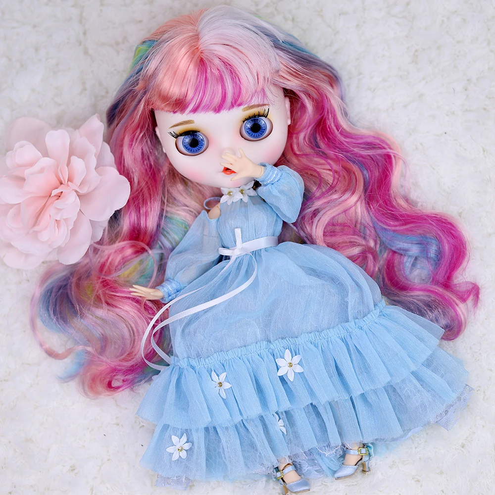 Ful Hair Ladies Fluffy Light Blue Long Gauze Skirt Girl Boy Gift Toy