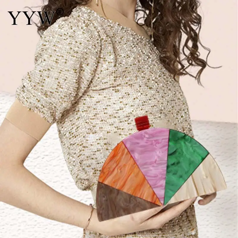 Модная женская полукруглая вечерняя сумочка многоцветная акриловая сумка через