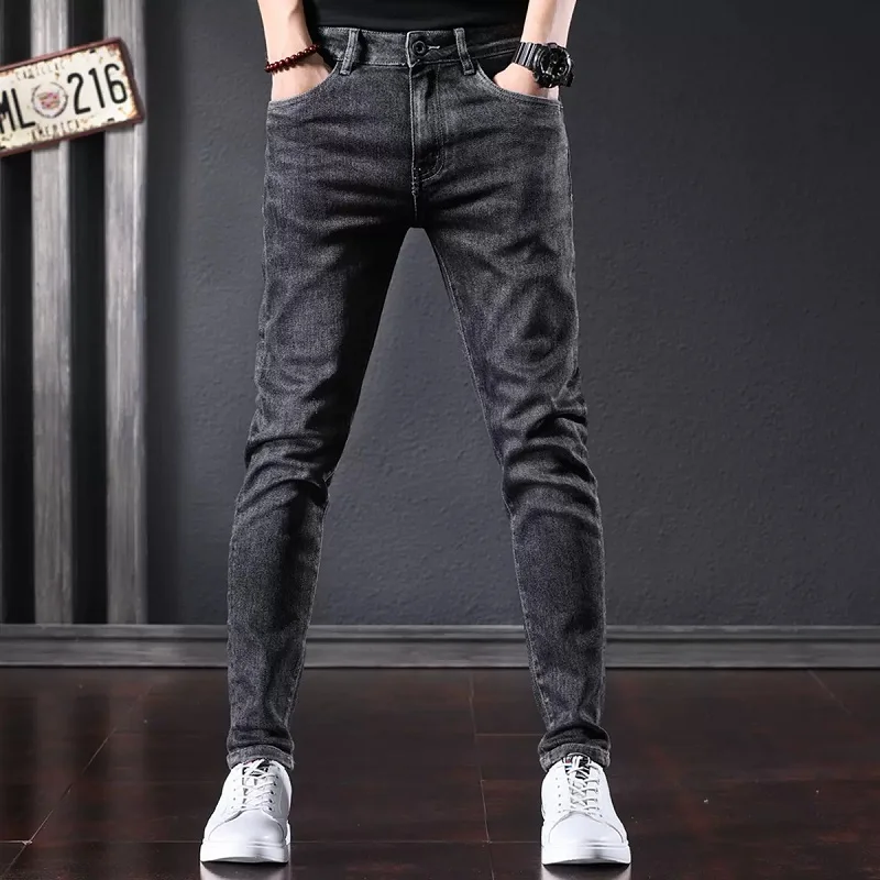 Autumn Black Gray Jeans Men Casual Slim Fit Pencil Pants Fashion Korean Style Denim Trousers CP2175